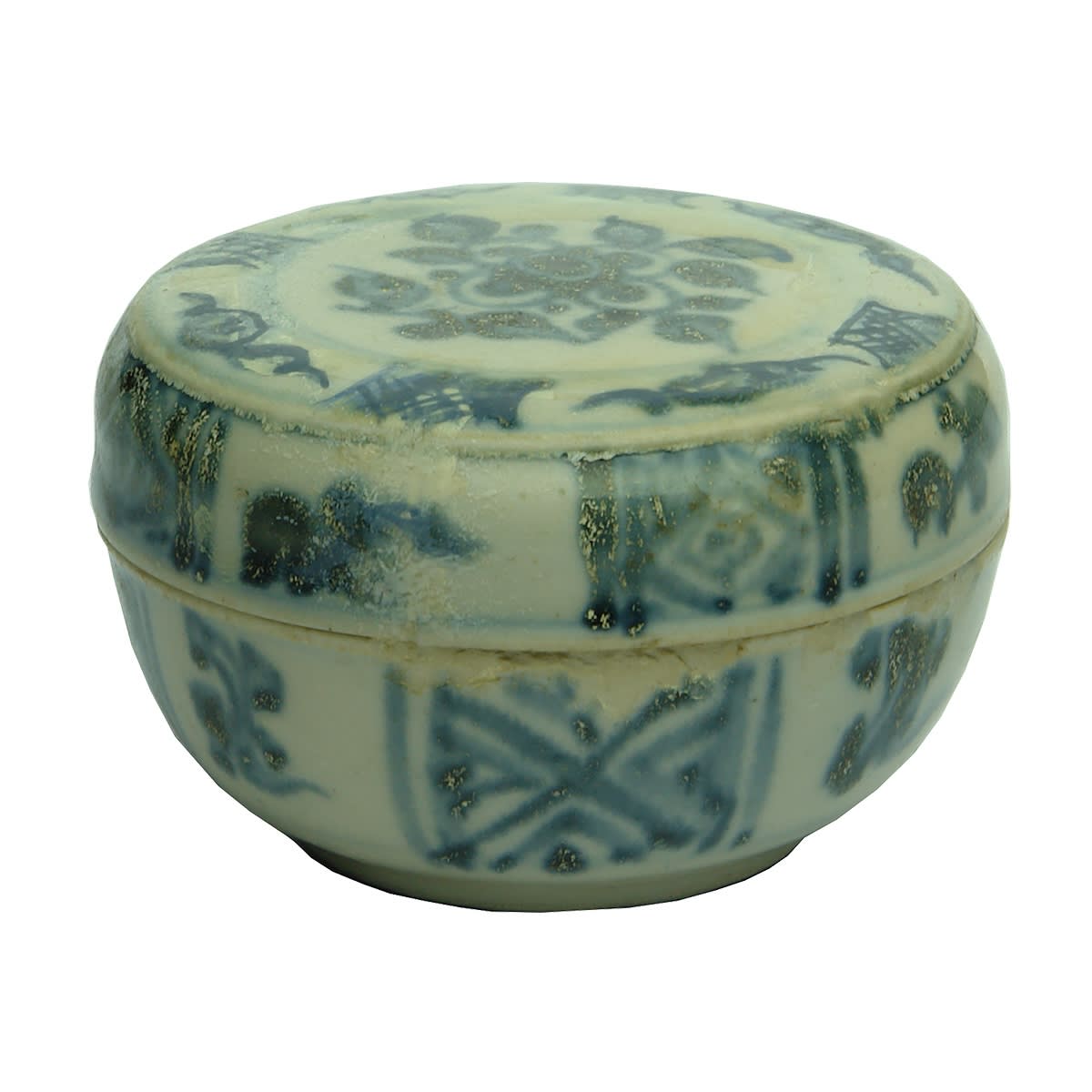 Blue & White lidded small round container.