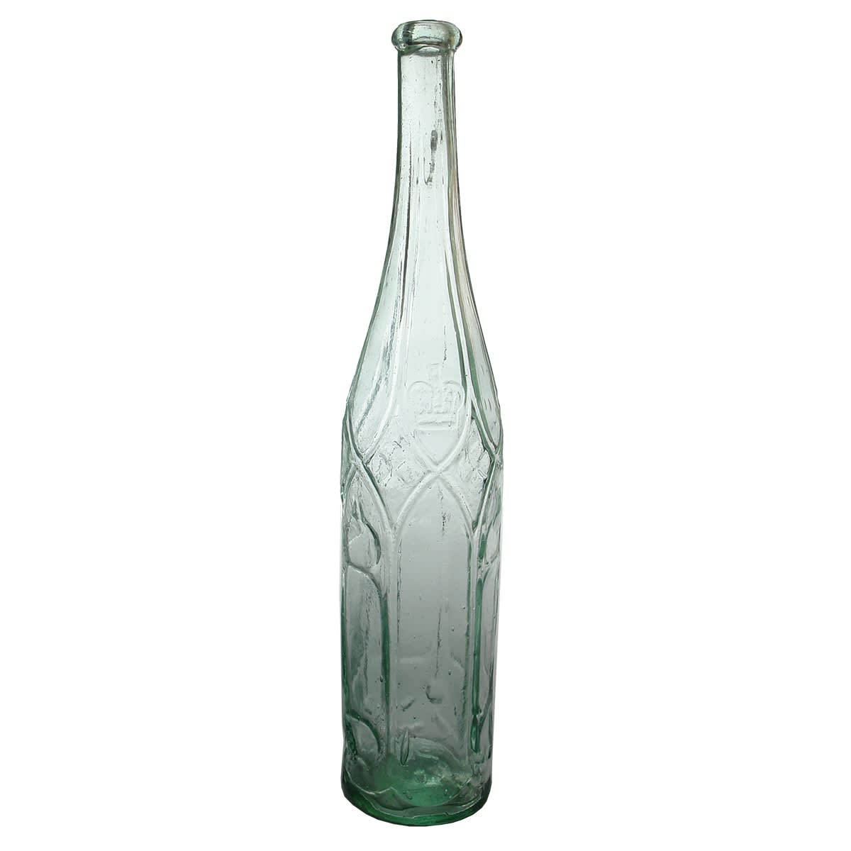 Goldfields Salad Oil. Batty's Crown. Fancy Shape. British Registration Diamond to base. Aqua. 26 oz.