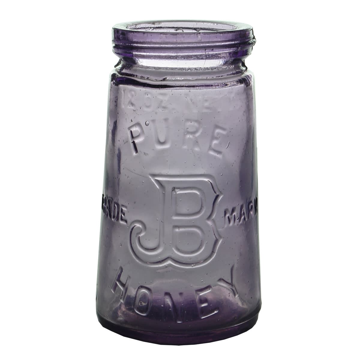 Honey Jar. Barnes Honey. 12 oz. Screw top. Sun Coloured Amethyst. (Victoria)