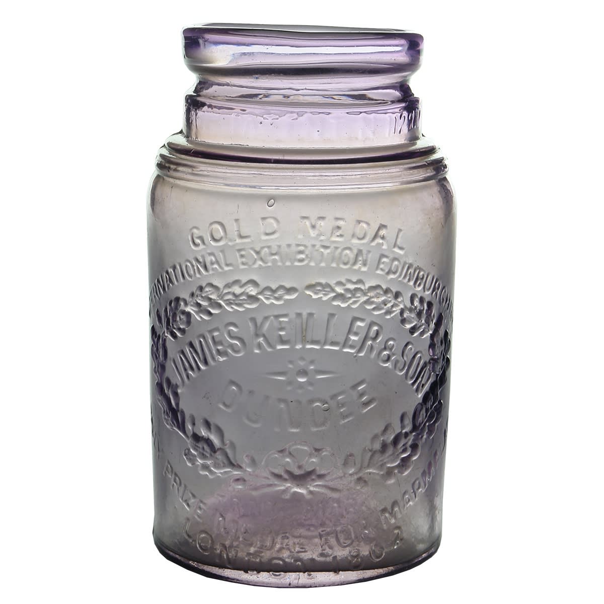 Jar. James Keiller & Son, Dundee. Patent Shape. French Made. Amethyst. 1 Pound. (United Kingdom)