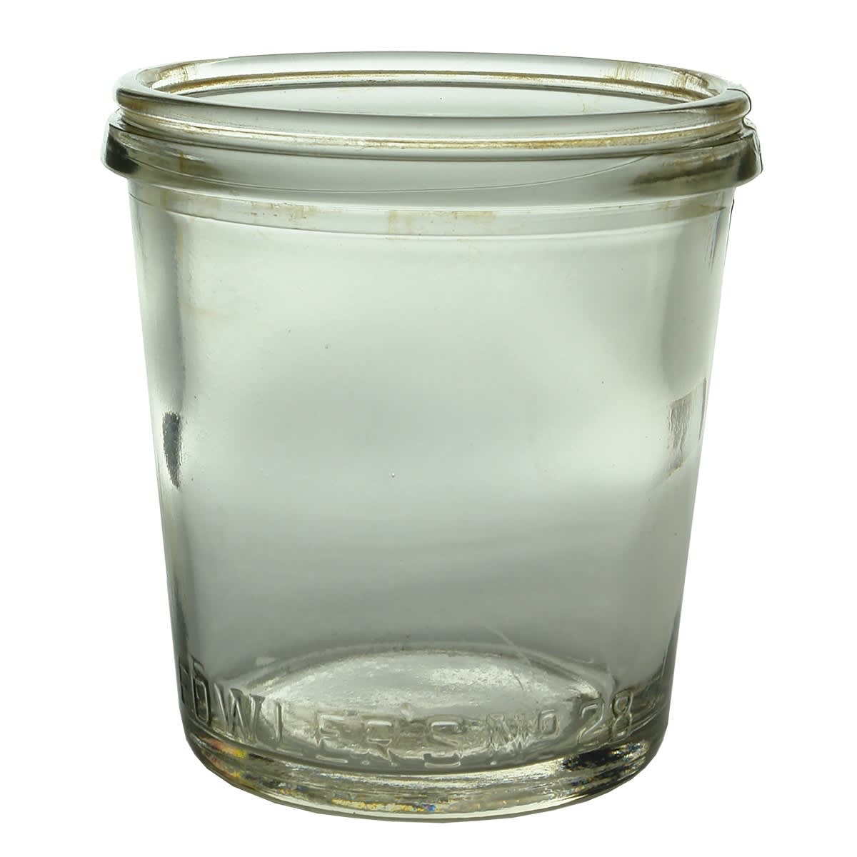 Jar. Fowler's No 28. Tapered. Clear.