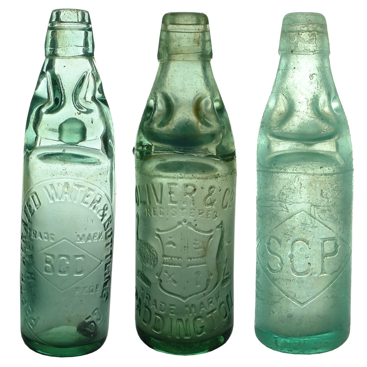 3 Codds. Perth Aerated Water & Bottling Co, BCD; Oliver & Co Paddington; SCP Broome. (Western Australia)