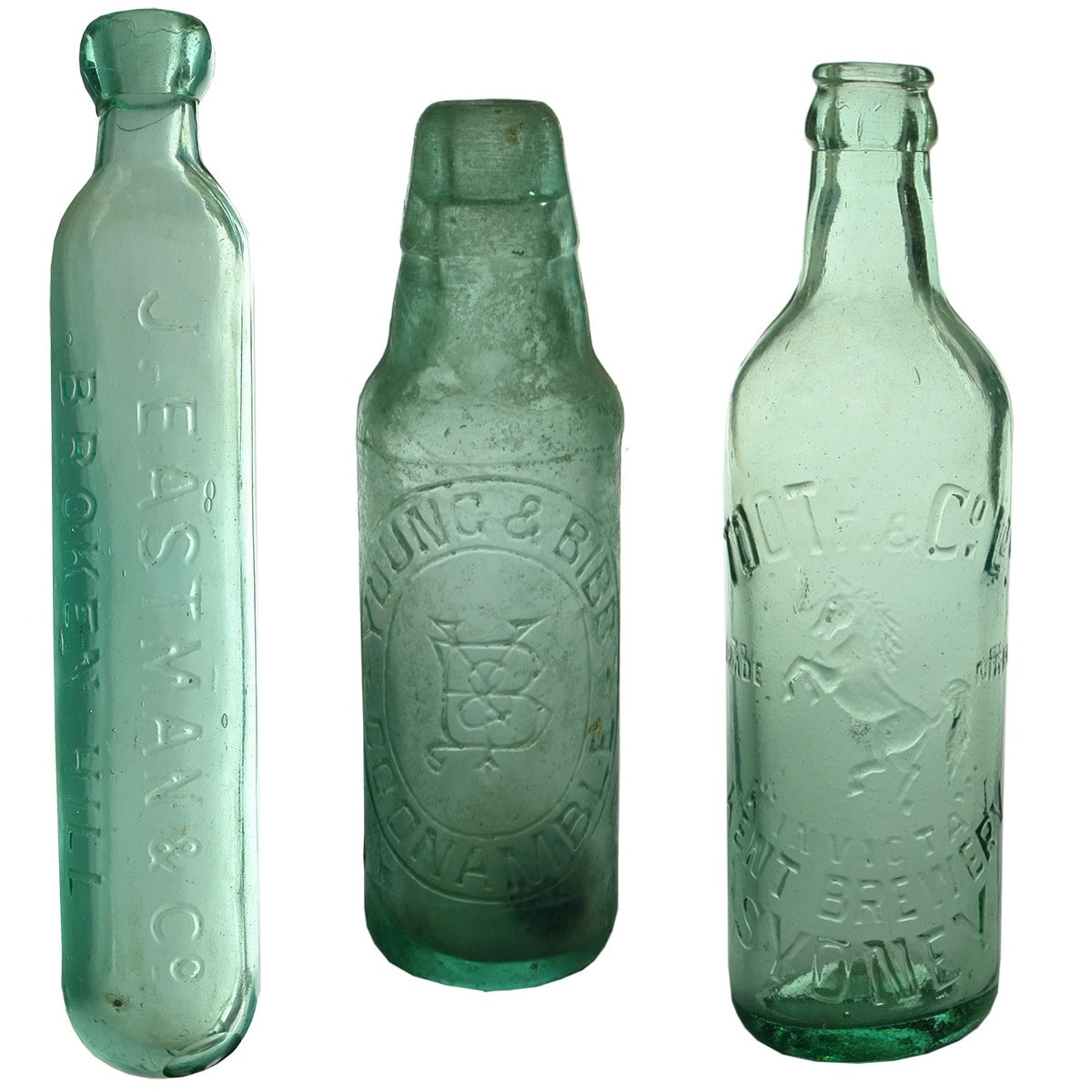 3 Aerated Waters: J. Eastman & Co Broken Hill Maugham; Young & Bibb, Coonamble Lamont; Tooth & Co Ltd, Sydney Crown Seal. (New South Wales)