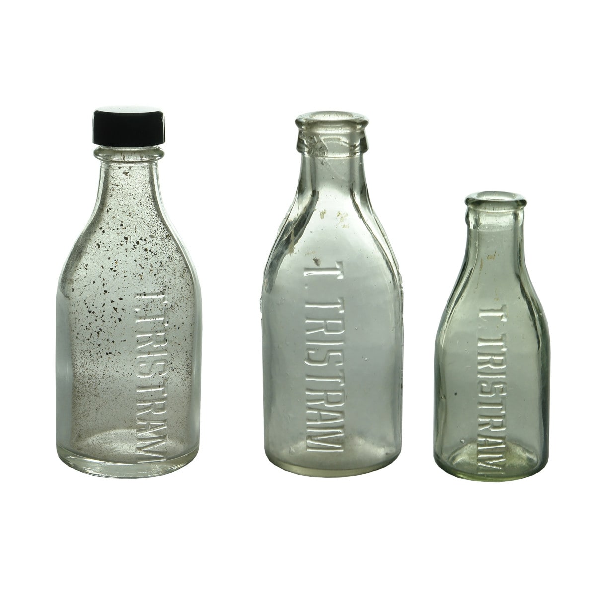 3 Bottles: T. Tristram down bottle. Crown seal & screw top. Different sizes. Brisbane. (Queensland)