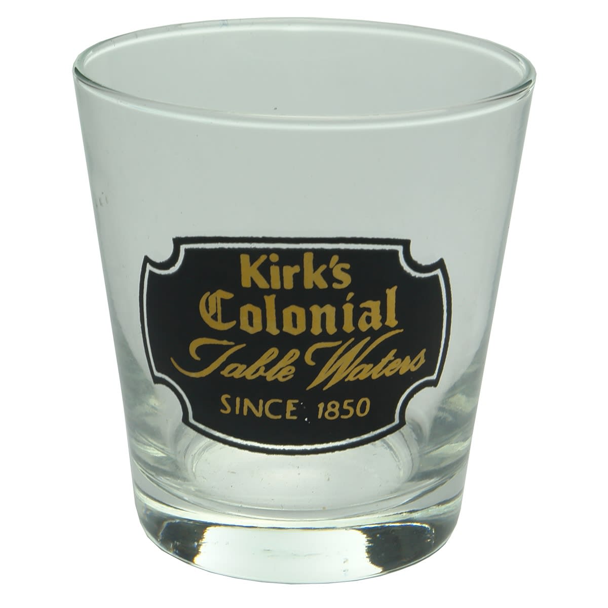 Advertising Glass. Kirk's Colonial Table Waters Since 1850. No base mark. (Brisbane, Queensland)