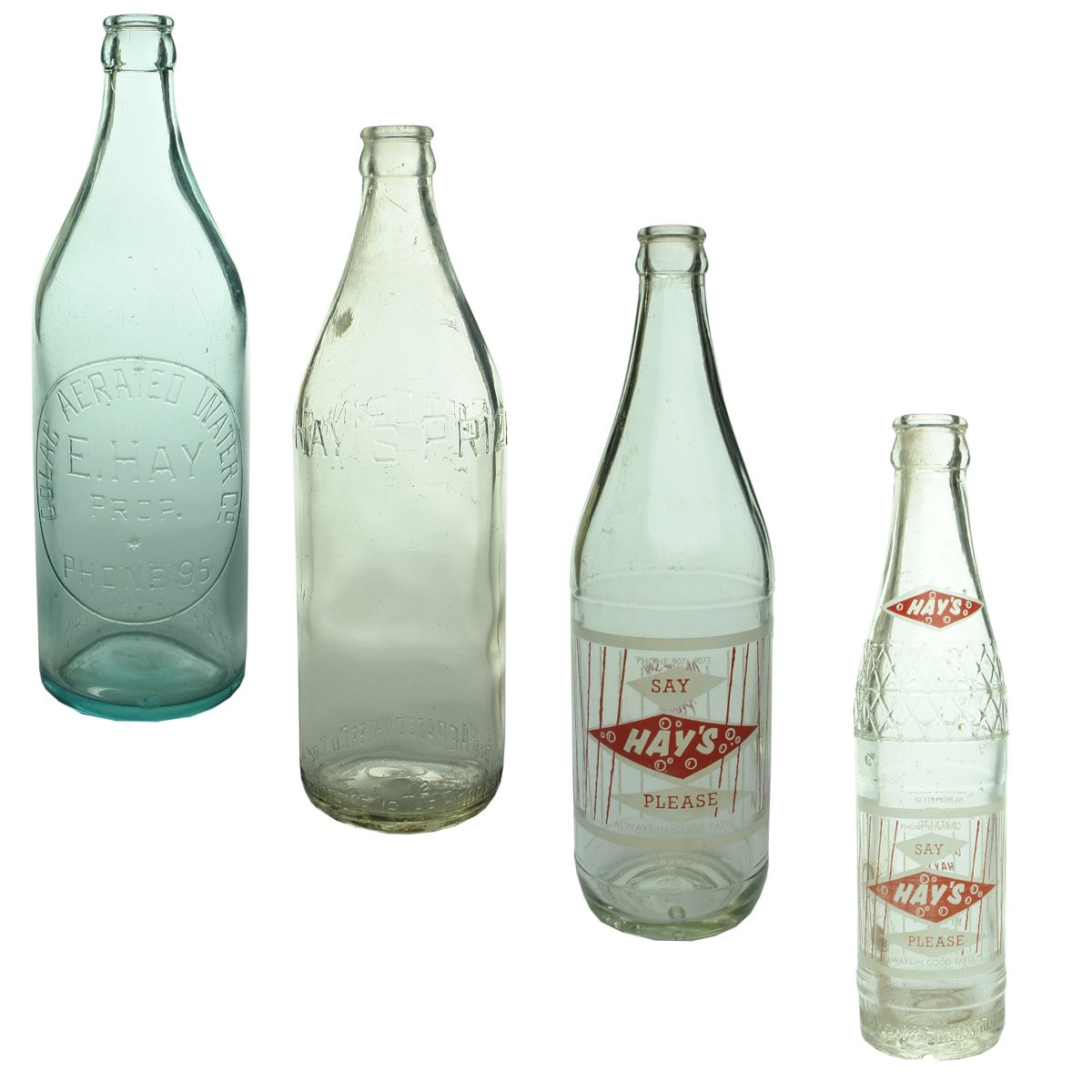 4 Colac Aerated Water Co crown seals. E. Hay. Hay's Prize Soft Drinks and 26 oz and 8 oz Ceramic Labels. (Victoria)