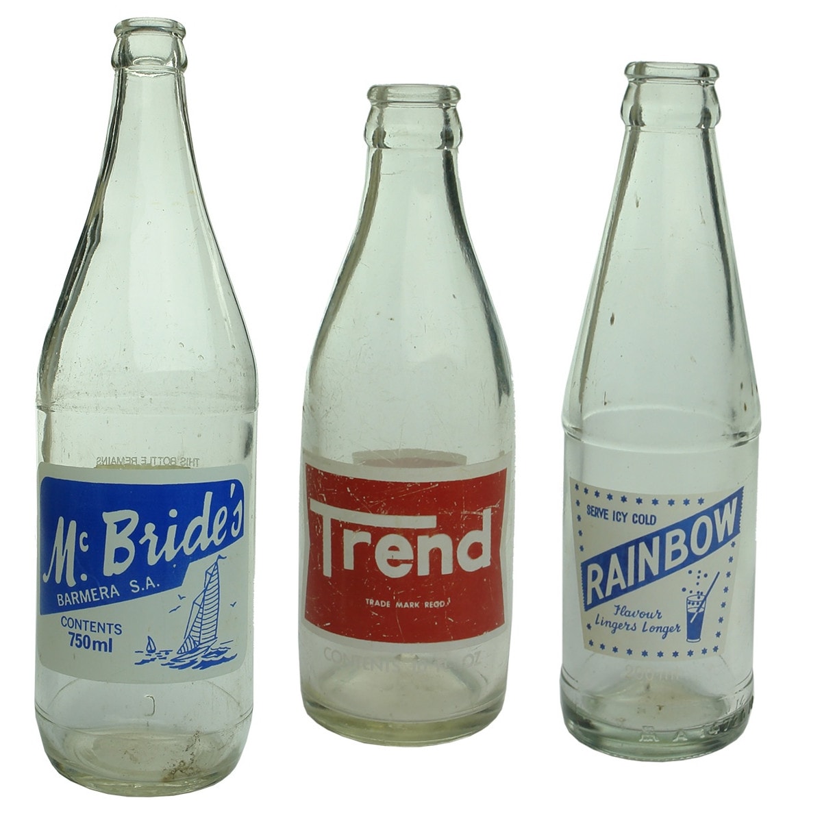 3 Ceramic Label Crown Seal. McBride's Barmera. Most of label for Aero Soft Drinks to the back, Somerton Park.; Trend, F. C. Grubb Gladstone; Rainbow Drinks Maitland. (South Australia)