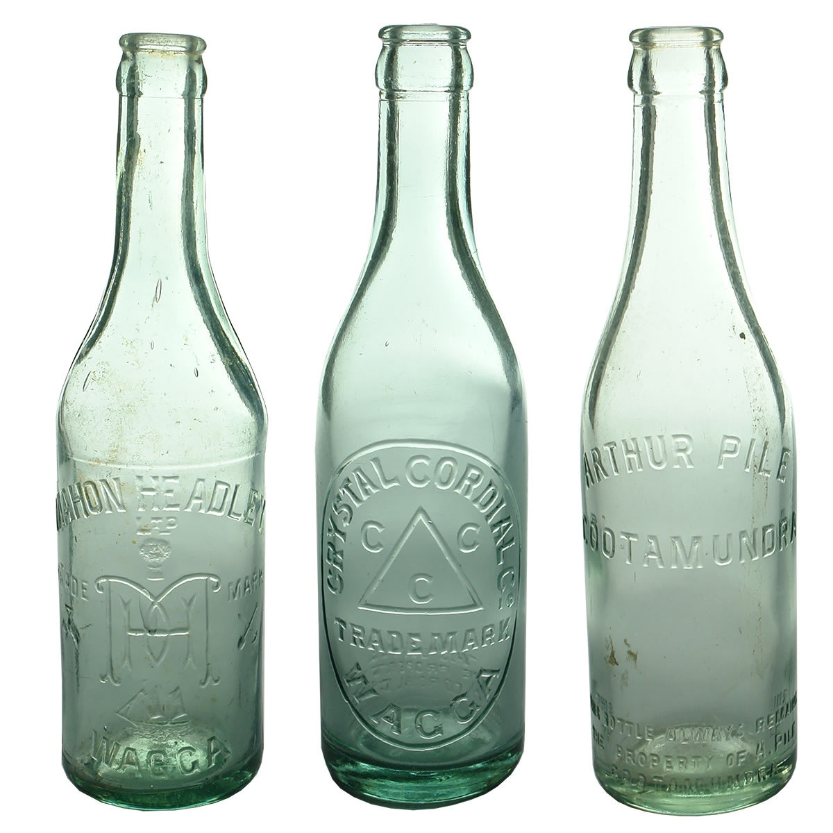 3 Crown Seals. Mahon Headley Ltd, Wagga; Crystal Cordial Co; Arthur Pile, Cootamundra. (New South Wales)