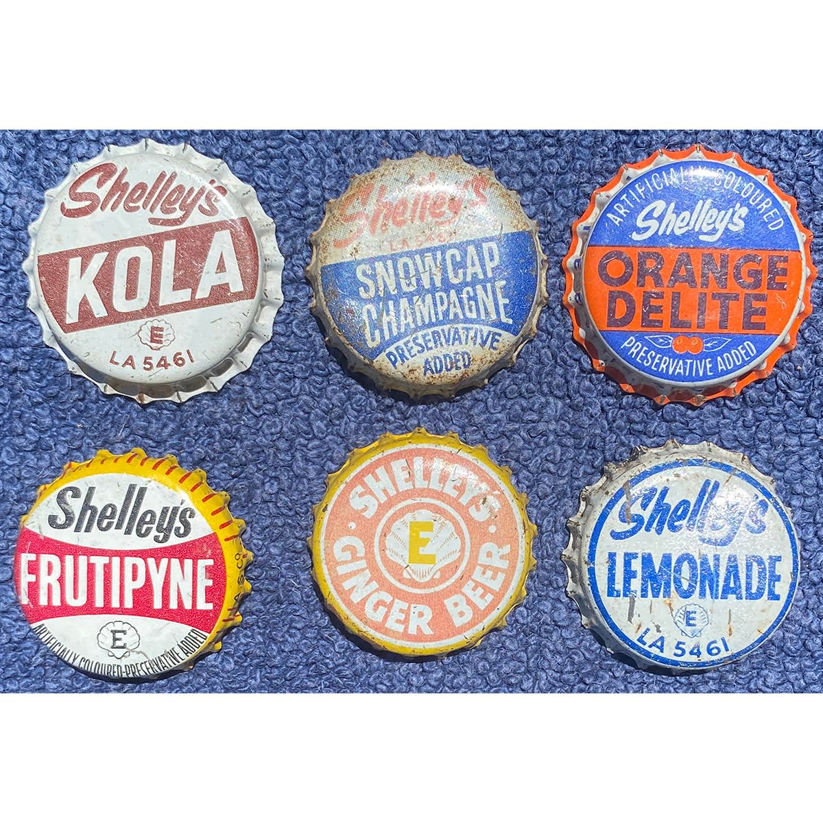 6 different Shelley's Crown Seal Caps. (New South Wales)