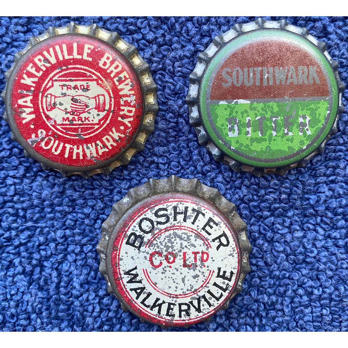 3 Beer Crown Seal Caps: Walkerville Brewery Southwark; Southwark Bitter; Boshter Co Ltd Walkerville. (South Australia)