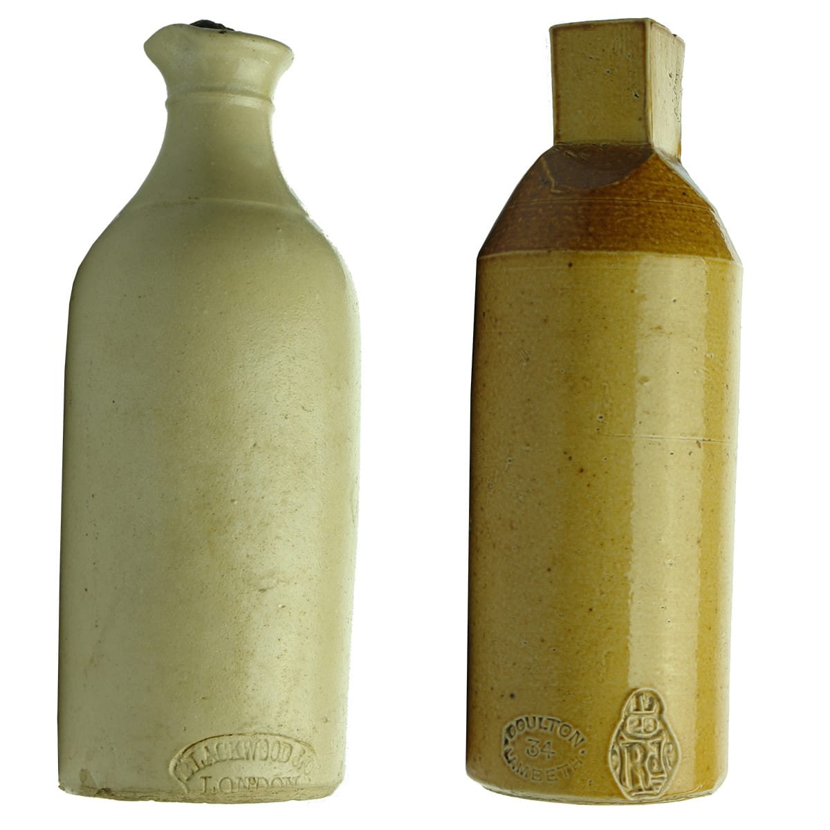 2 Stoneware Inks: Blackwood & Co London and Doulton Lambeth square top with Registration Diamond.