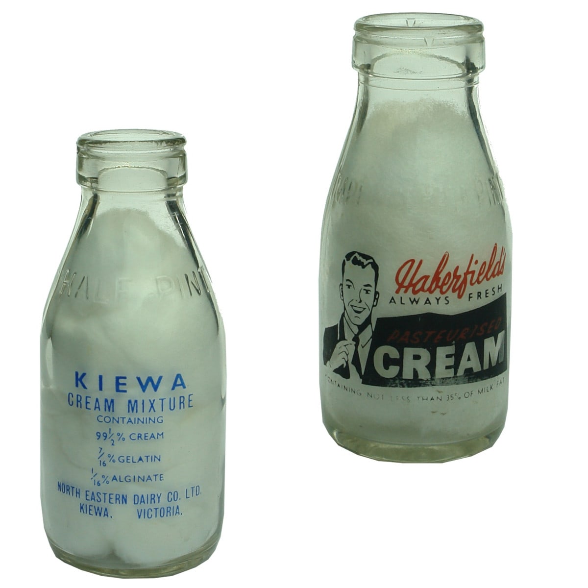 2 Ceramic Label Creams. Kiewa, North Eastern Dairy Co Ltd; Haberfield's Albury. (Victoria & New South Wales)