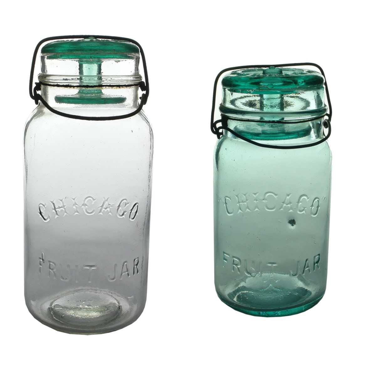 2 Preserving Jars. Chicago Fruit Jar. Half Gallon and Quart. Patent 1893 Immerser lids. (Australia)