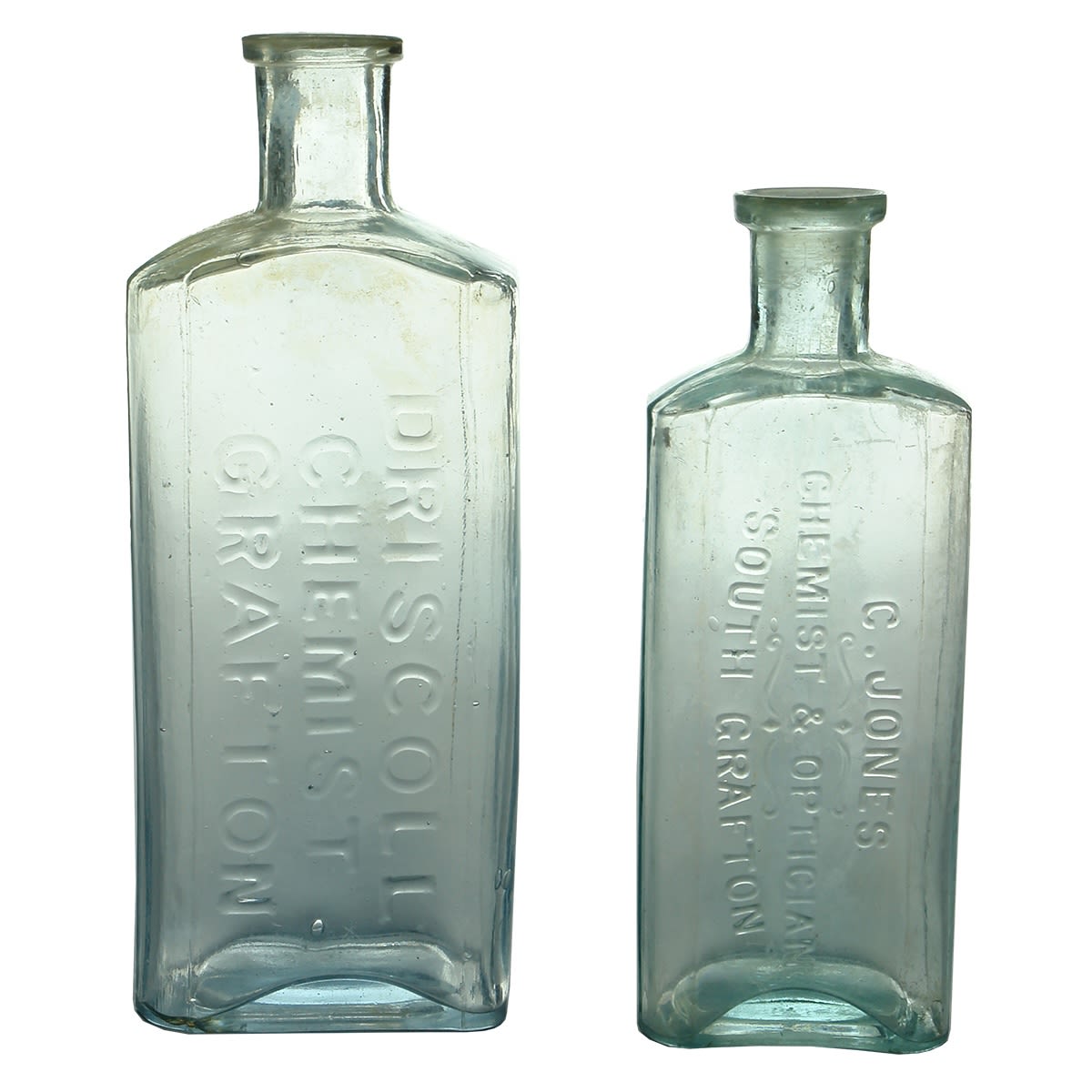 2 Chemist Bottles: Driscoll, Grafton; C. Jones, Chemist & Optician, South Grafton. (New South Wales)