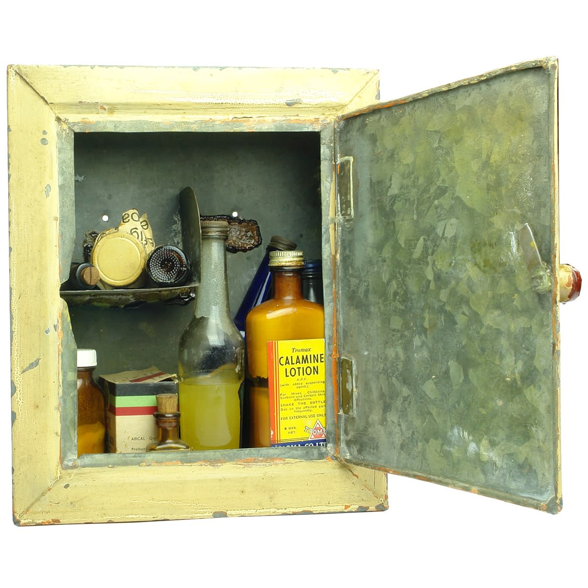 Medicine Chest. Wall Mounted Medicine Chest or First Aid Kit with several bottles of medicines inside.