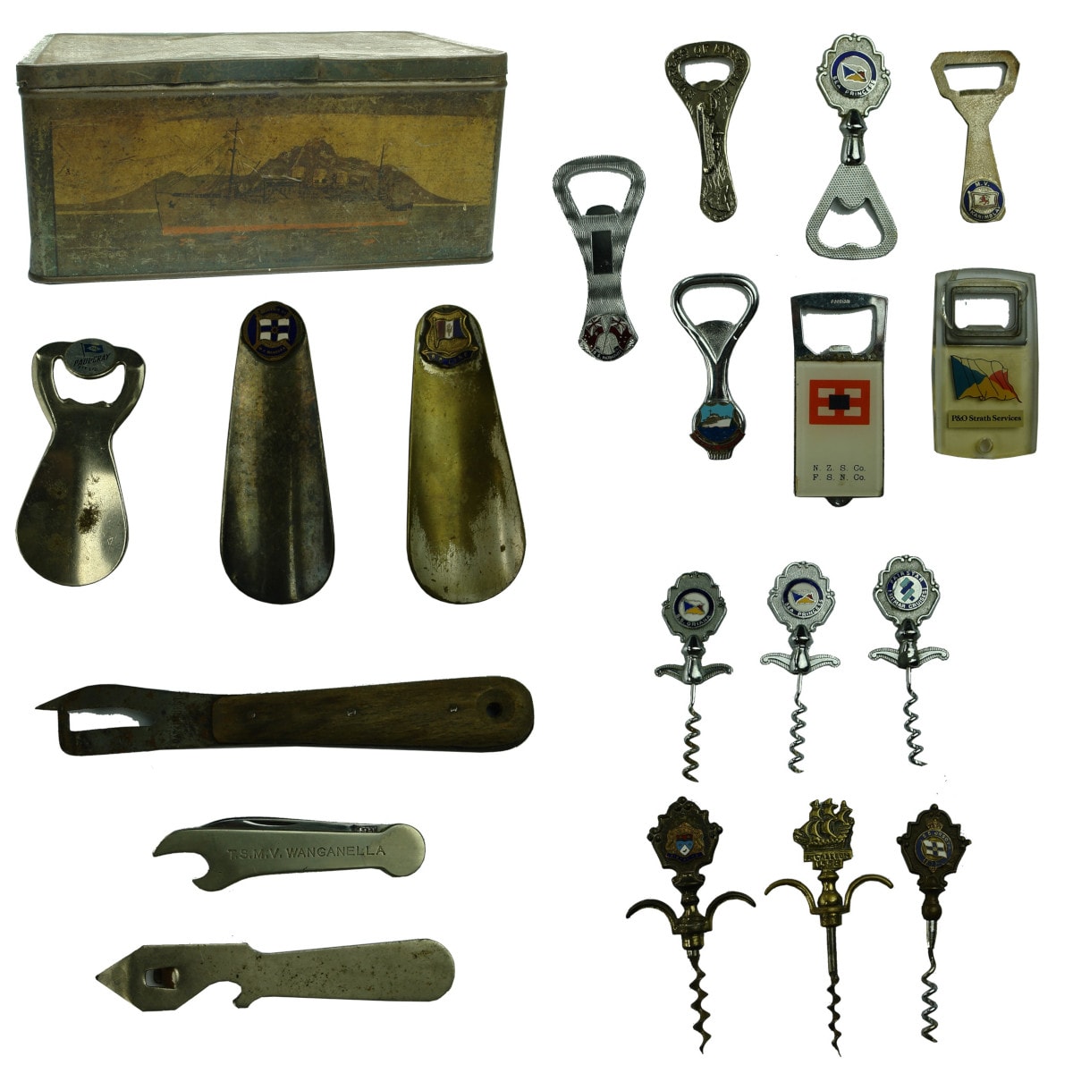 Shipping Items. Strathnaver Tin; Crown Seal Openers; Corkscrews; Shoe Horns.