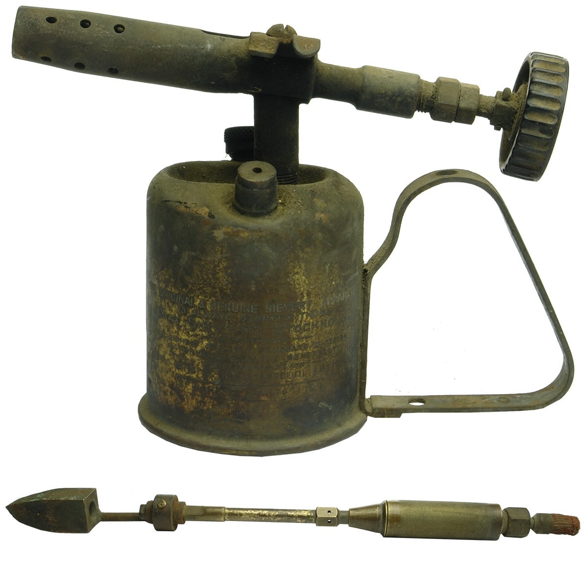 Metalware. Max Sievert, Stockholm Blowtorch. Small size and Soldering iron attachment for early blowtorch.