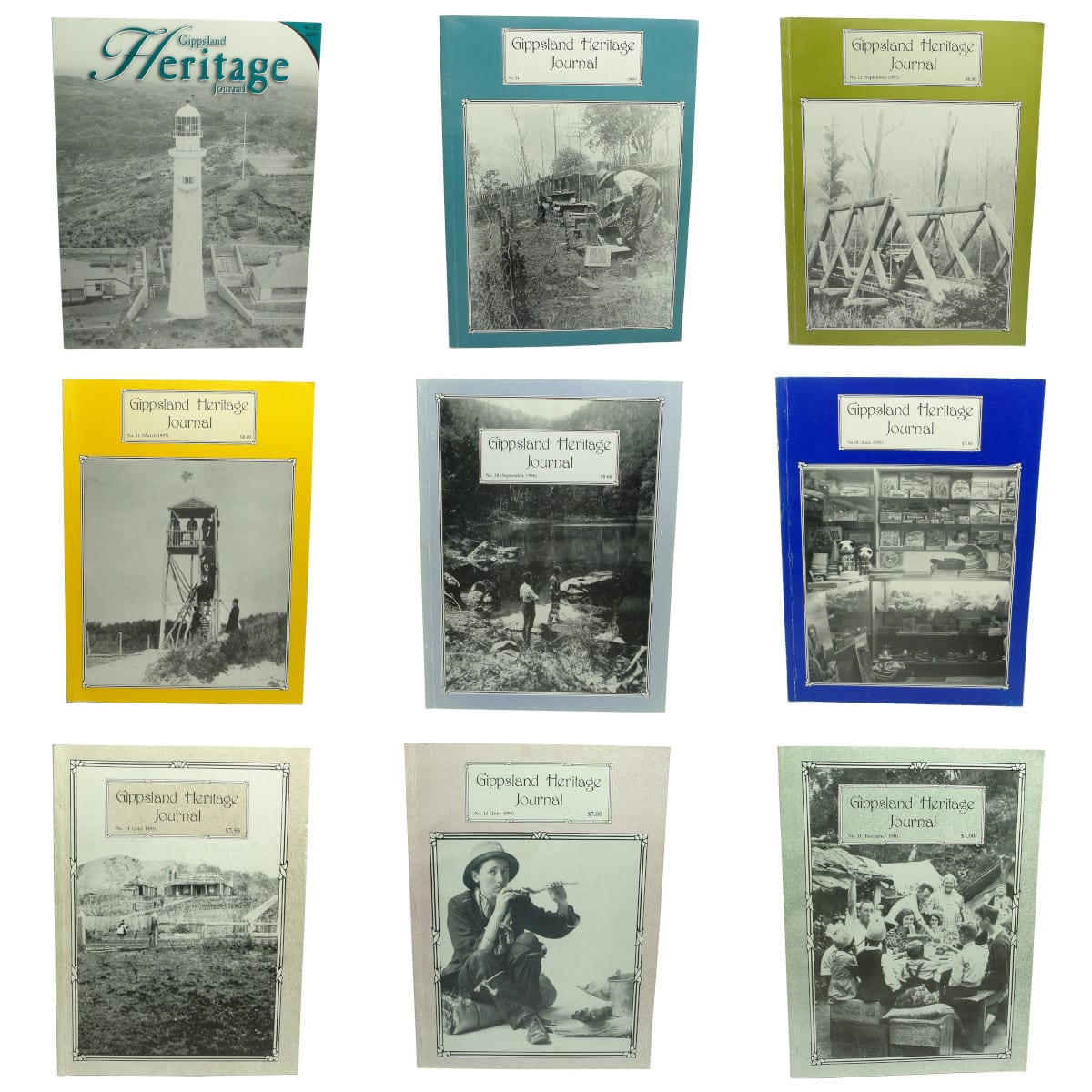 9 Copies of Gippsland Heritage Journal. Dated between 1991 and 2001. (Victoria)