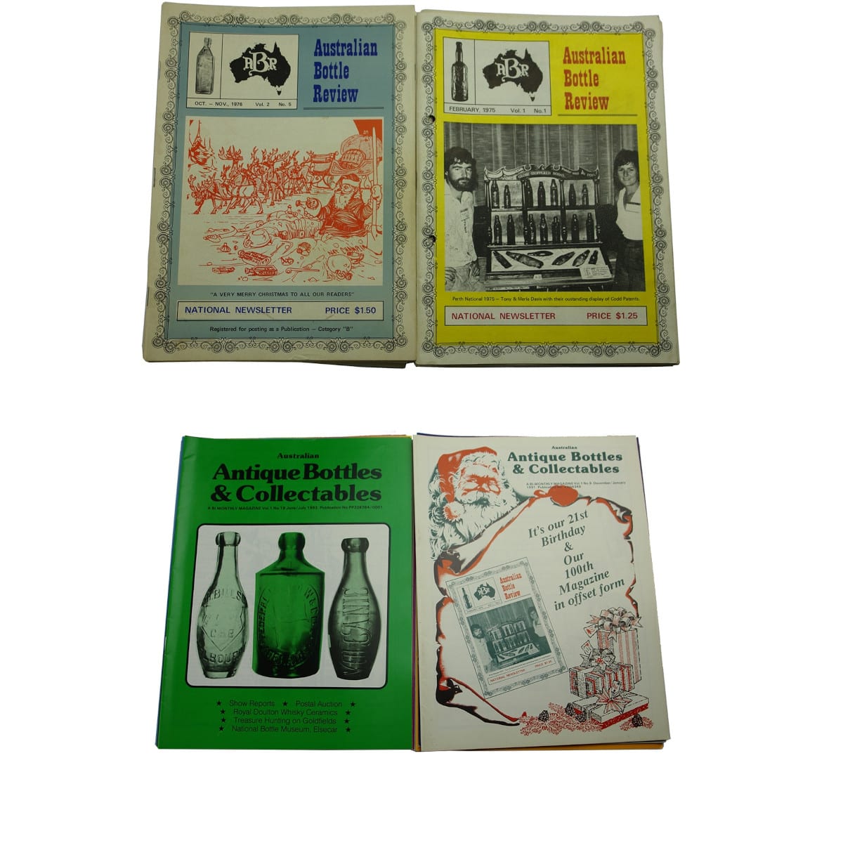 38 Bottle Collecting Magazines: 19 Australian Bottle Review. 1975 - 1979 & 19 Australian Antique Bottles & Collectables 1991 - 1995.