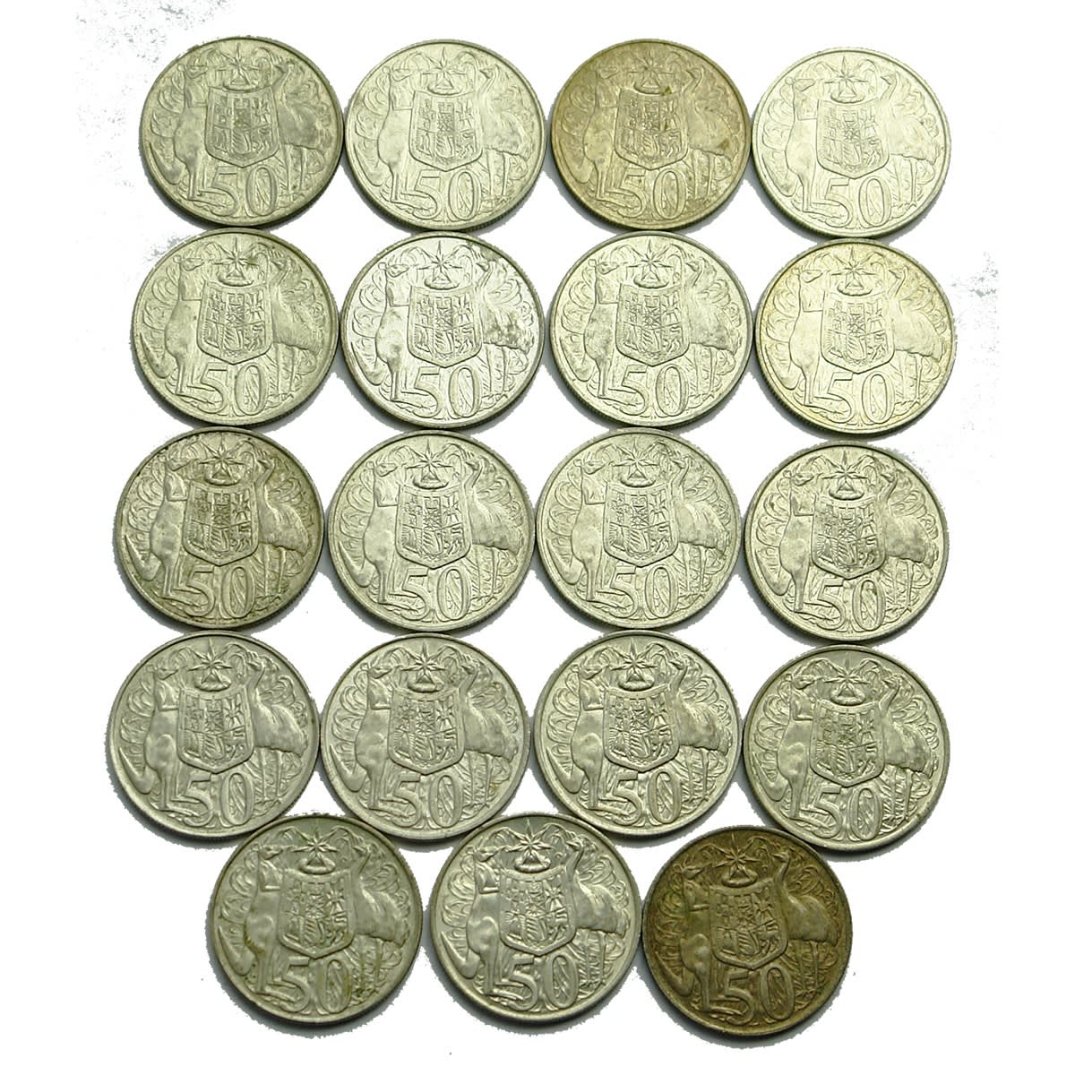 Numismatics. 19 x round silver Australian 50 cent coins from 1966.