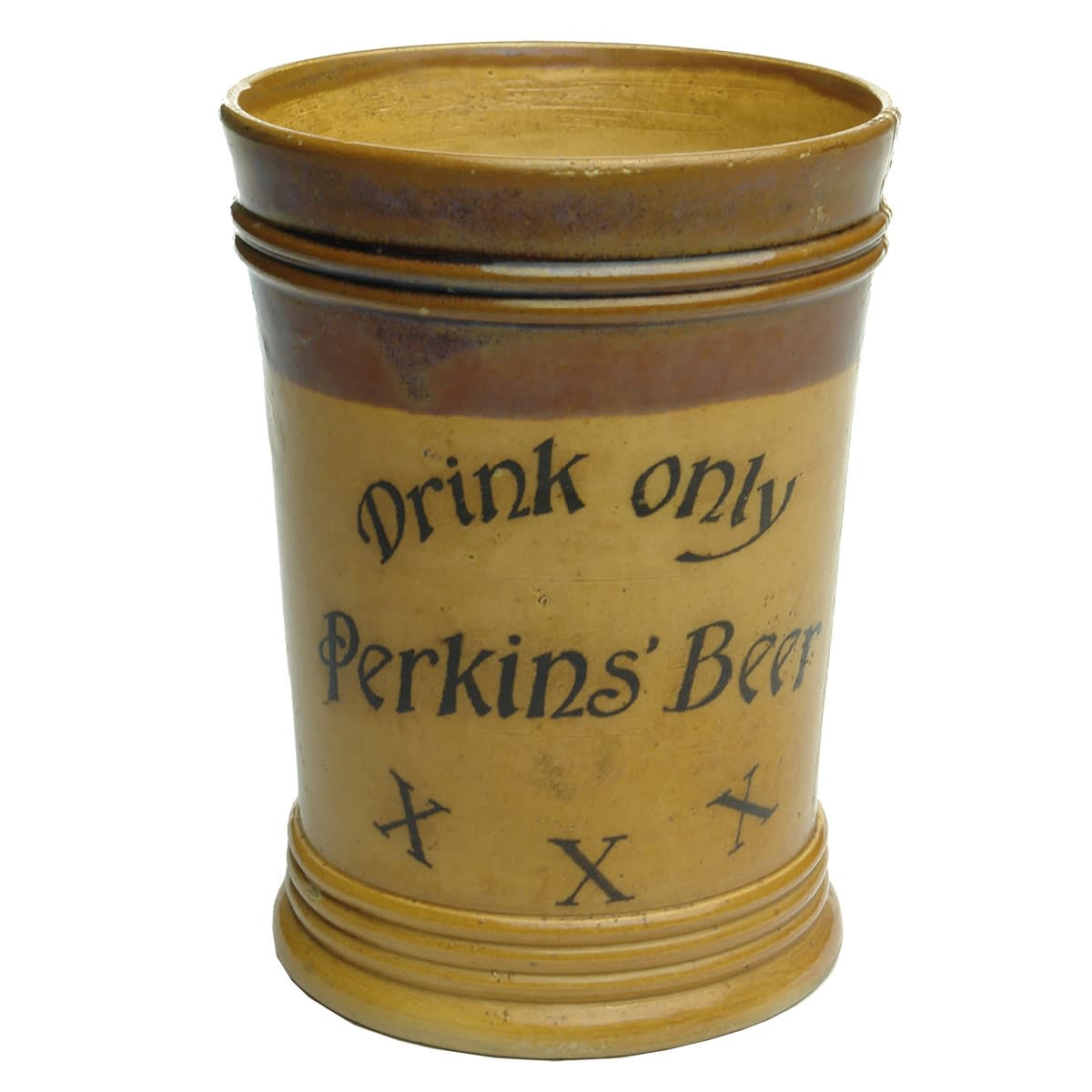 Stoneware Advertising Beer Mug. Drink Only Perkins' Beer XXX. Doulton Lambeth. (Brisbane, Queensland)