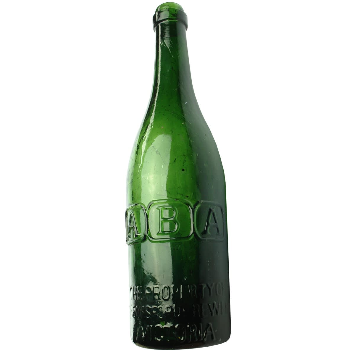 Beer. A. B. A with extra lines of writing. Ring Seal. Green. 26 oz. (Victoria)