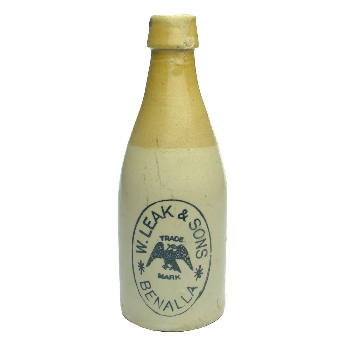 Ginger Beer. W. Leak & Sons, Benalla. Eagle. Bendigo Pottery. (Victoria)