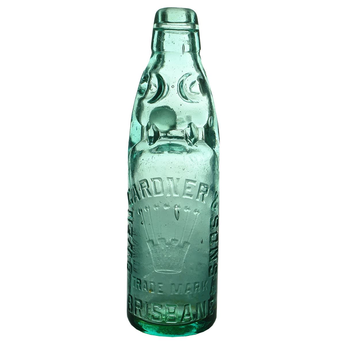 Codd. Owen Gardner & Sons, Brisbane. Dobson type. Midson Patent lugs. Aqua. 10 oz. (Queensland)