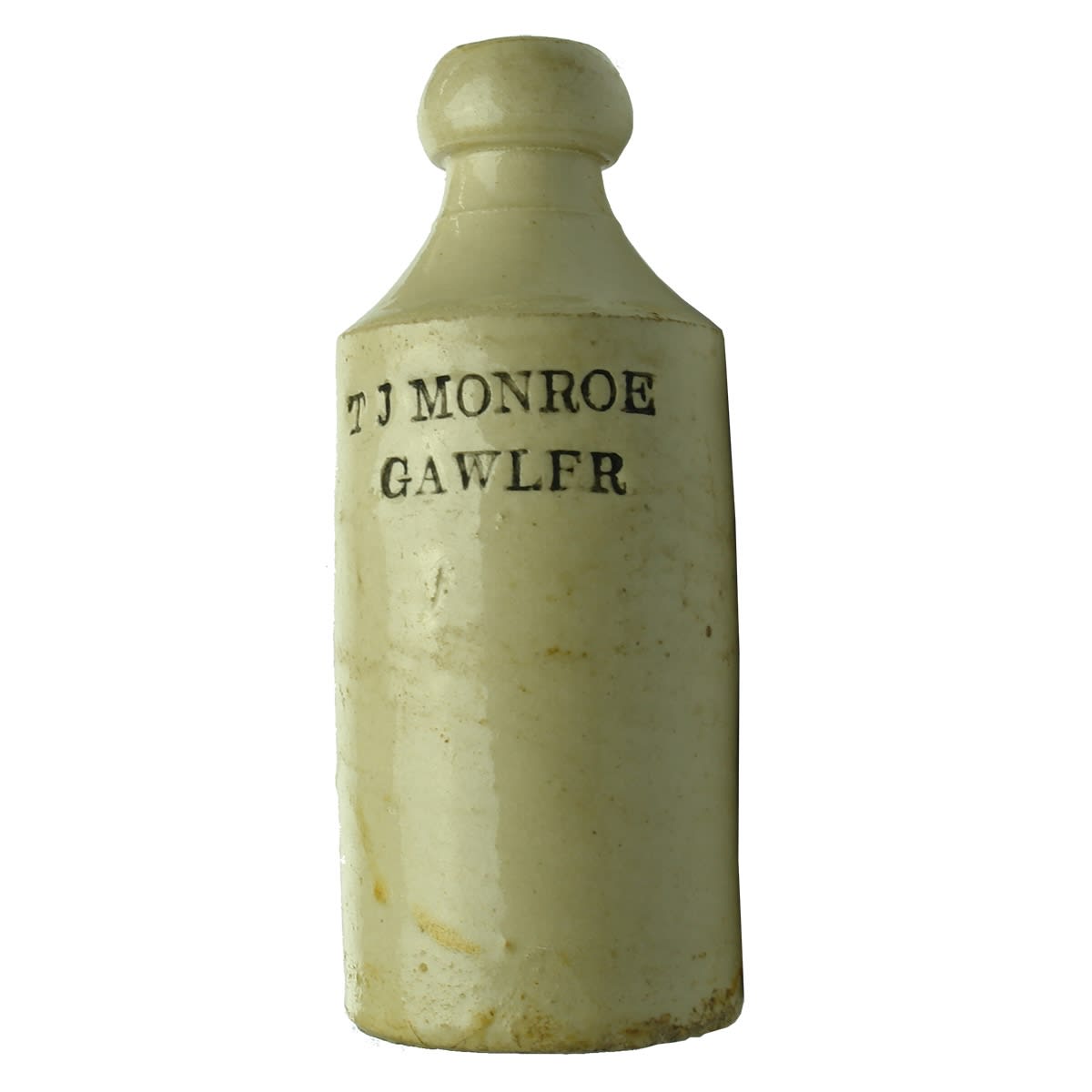 Ginger Beer. T. J. Monroe, Gawler. Large impressed stamp. All White. (South Australia)