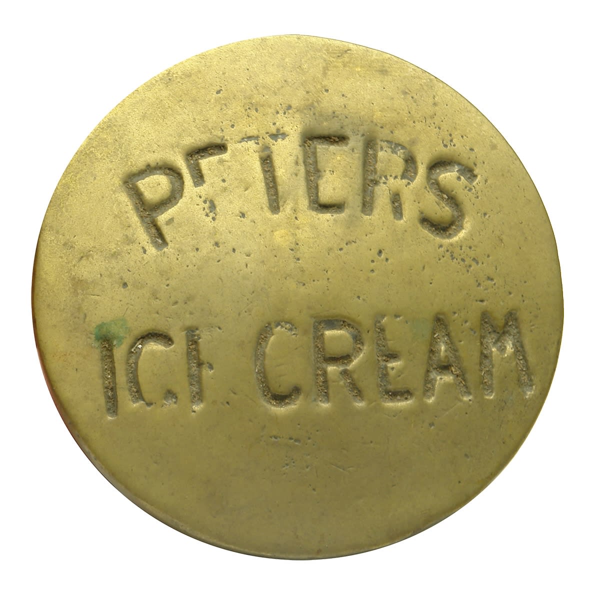 Heavy brass cap: Peters Ice Cream.