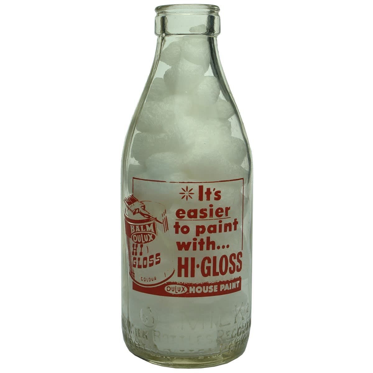 Advertising Milk Bottle. Dulux Hi-Gloss House Paint. Milk Bottles Recovery Ltd. Ceramic Label. (Victoria)