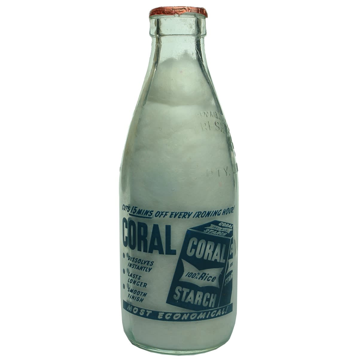 Milk. NSW Fresh Food & Ice Pty Ltd. Ceramic label advertising Coral Starch. 1 Pint. (New South Wales)