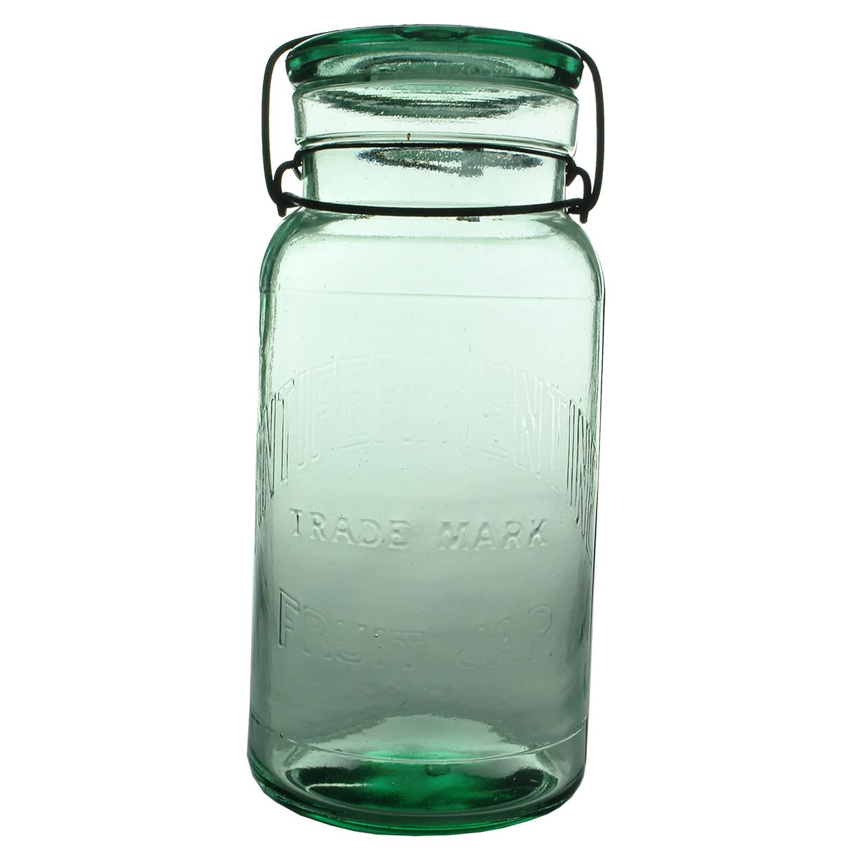 Preserving Jar. Antifermentine Fruit Jar. Aqua. Half Gallon. (Australia)