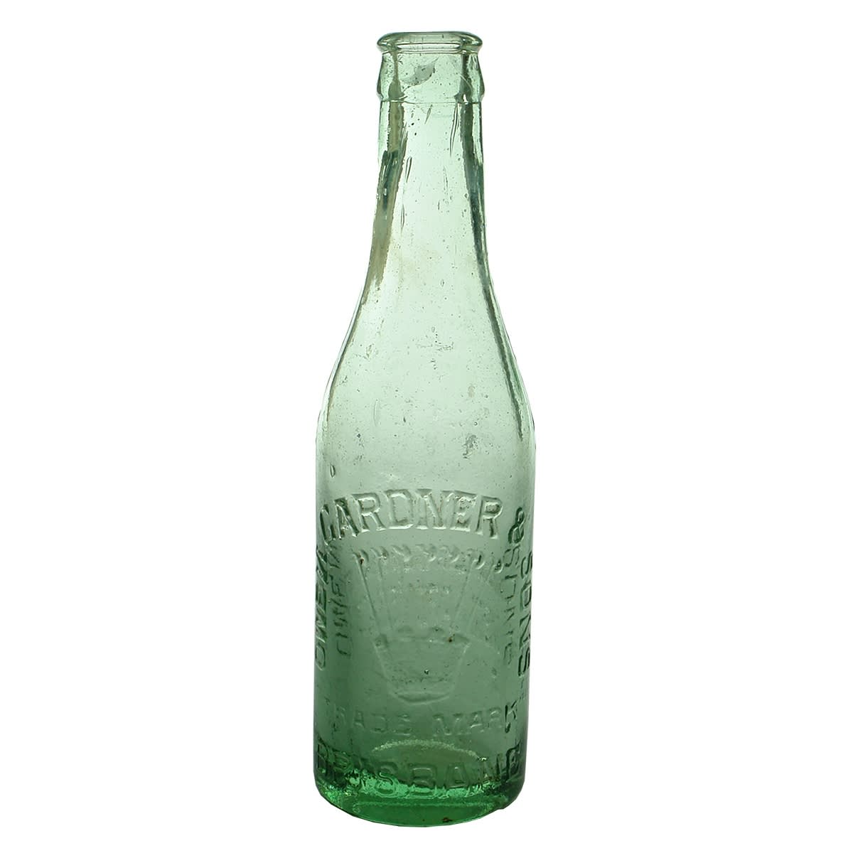 Crown Seal. Owen Gardner & Sons, Brisbane. Backwards N in Owen. Spun top. Aqua. 6 oz. (Queensland)