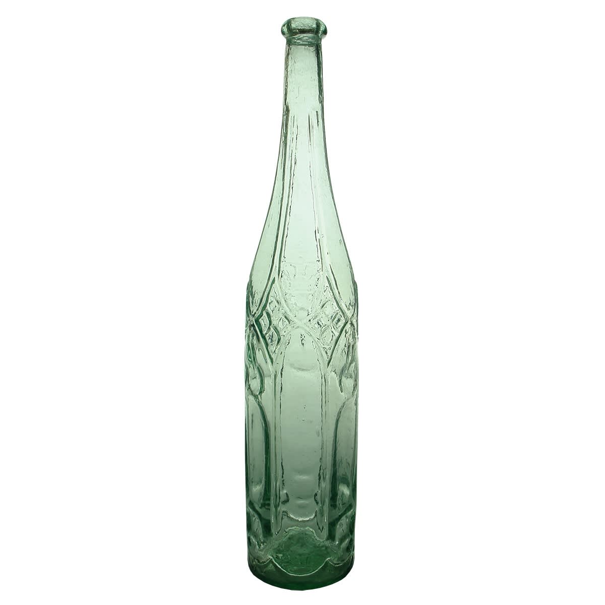 Goldfields Salad Oil. Batty's Crown. Fancy Shape. British Registration Diamond to base. Aqua. 26 oz.