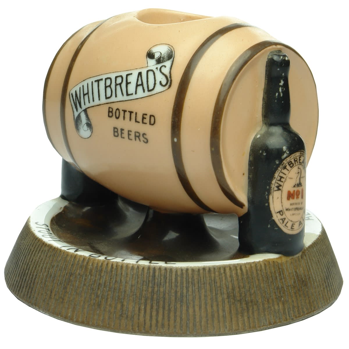 Tobacciana. Whitbread's Bottled Beers, London. Barrel and Bottles, Vesta Holder and Match Striker. (United Kingdom)