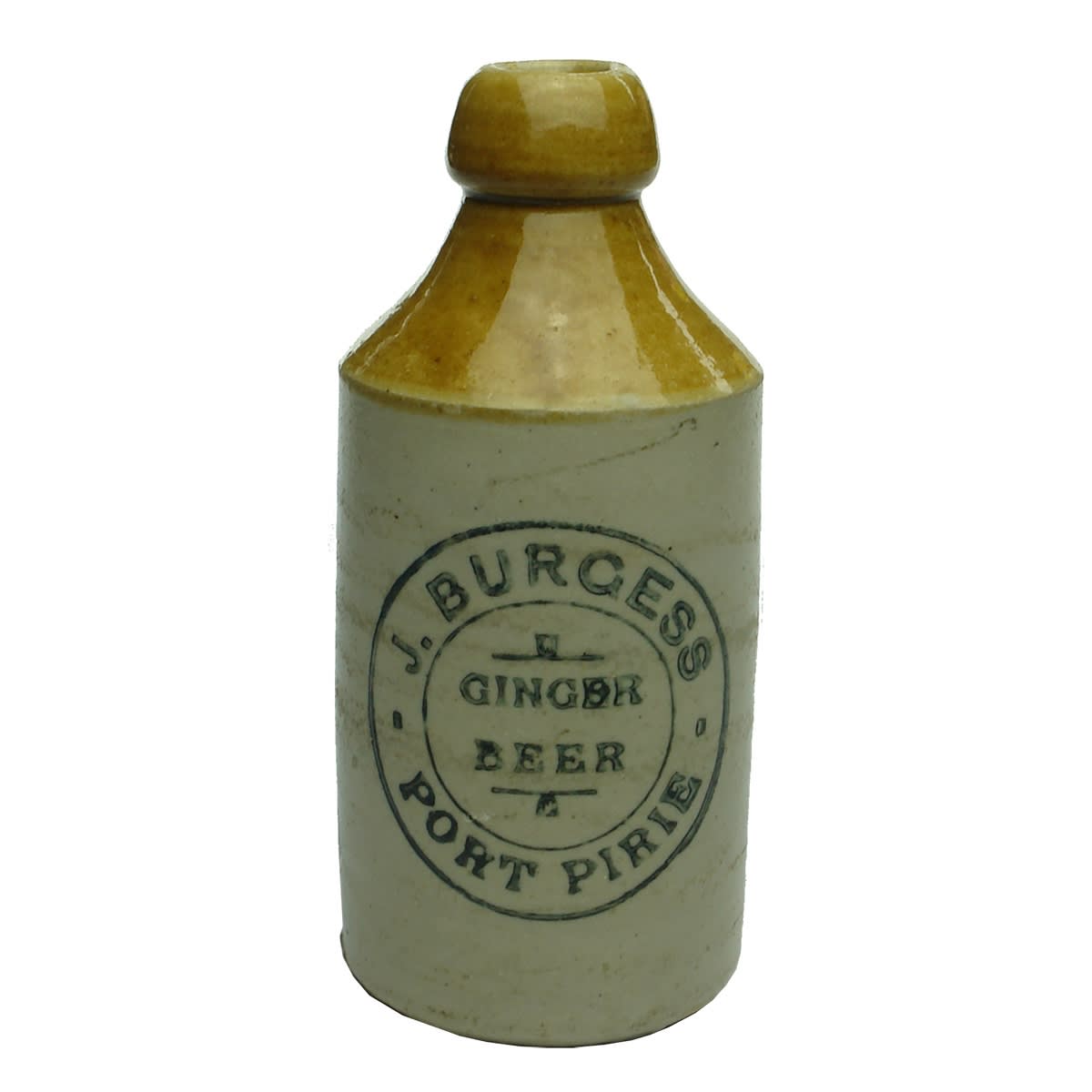 Ginger Beer. J. Burgess, Port Pirie. Dump. Tan Top. (South Australia)