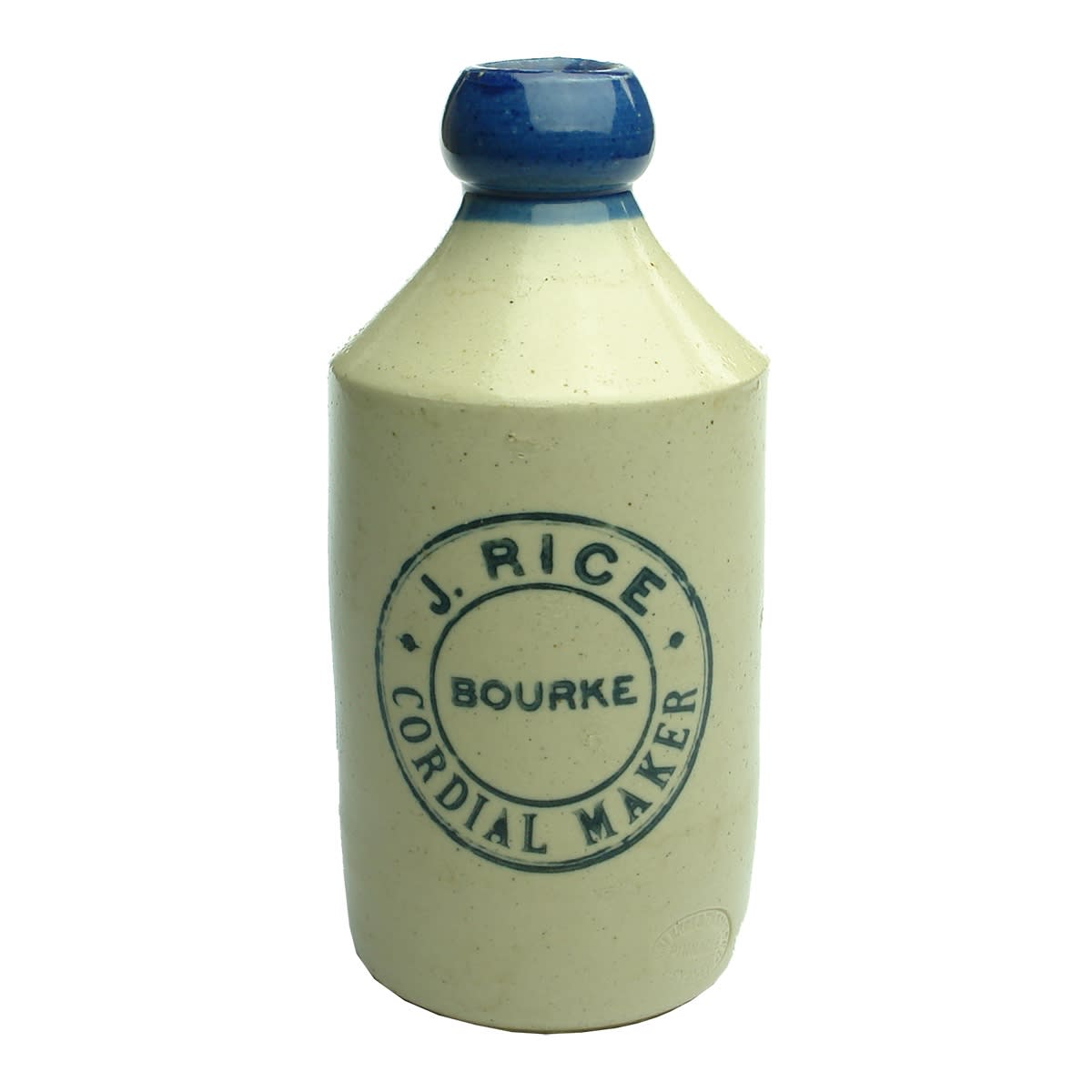 Ginger Beer. J. Rice, Cordial Maker, Bourke. Blue Lip. Dump. (New South Wales)