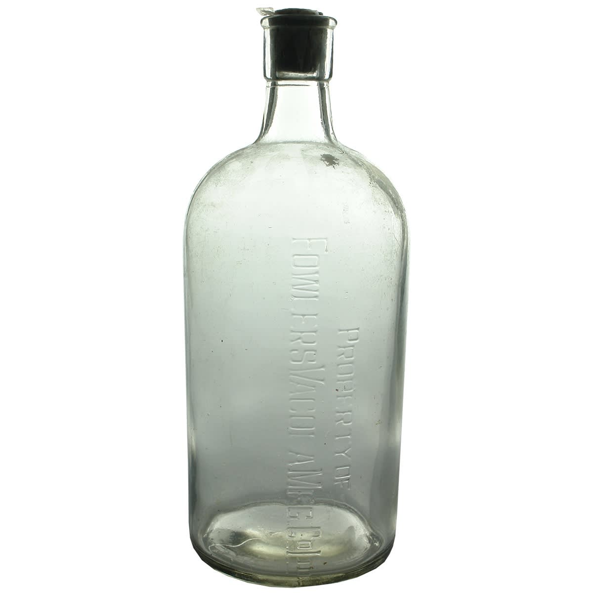 Cordial. Fowlers Vacola Mfg. Co. Ltd. Bulk Essence Bottle. Clear. 1 Quart. (Victoria)