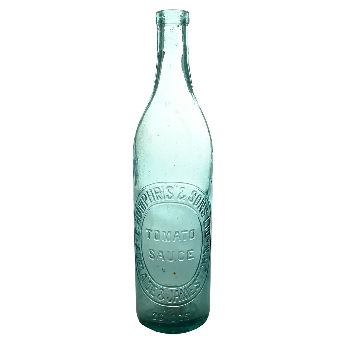 Sauce. F. Humphris & Sons Ltd., Adelaide & Jamestown. Aqua. 26 oz. (South Australia)