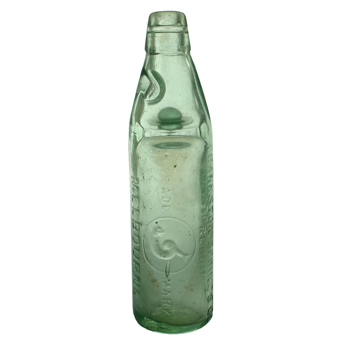 Codd. Frankston Springs Co., Melbourne. Dolphin trade mark. Aqua. 12 oz. (Victoria)