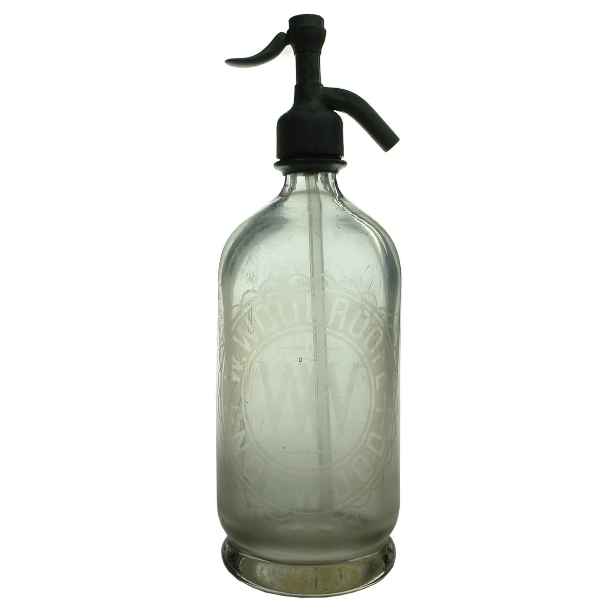 Soda Syphon. W. Woodroofe, Norwood. W. W. trade mark.  Made in France. Round. 30 oz. (South Australia)