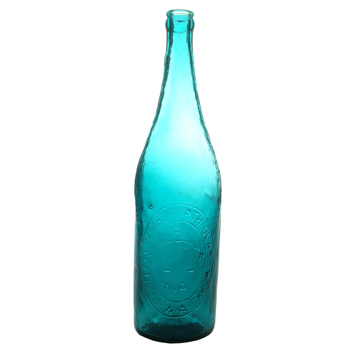 Beer. Perth Glassworks in Oval Badge. Crown Seal. Fabulous Green/Turquoise. 26 oz. (Western Australia)