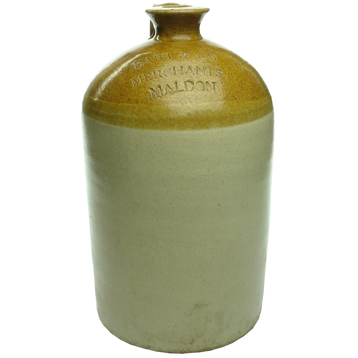 Demijohn. Dabb & Co., Merchants, Maldon. Impressed to shoulder. Gallon. (Victoria)