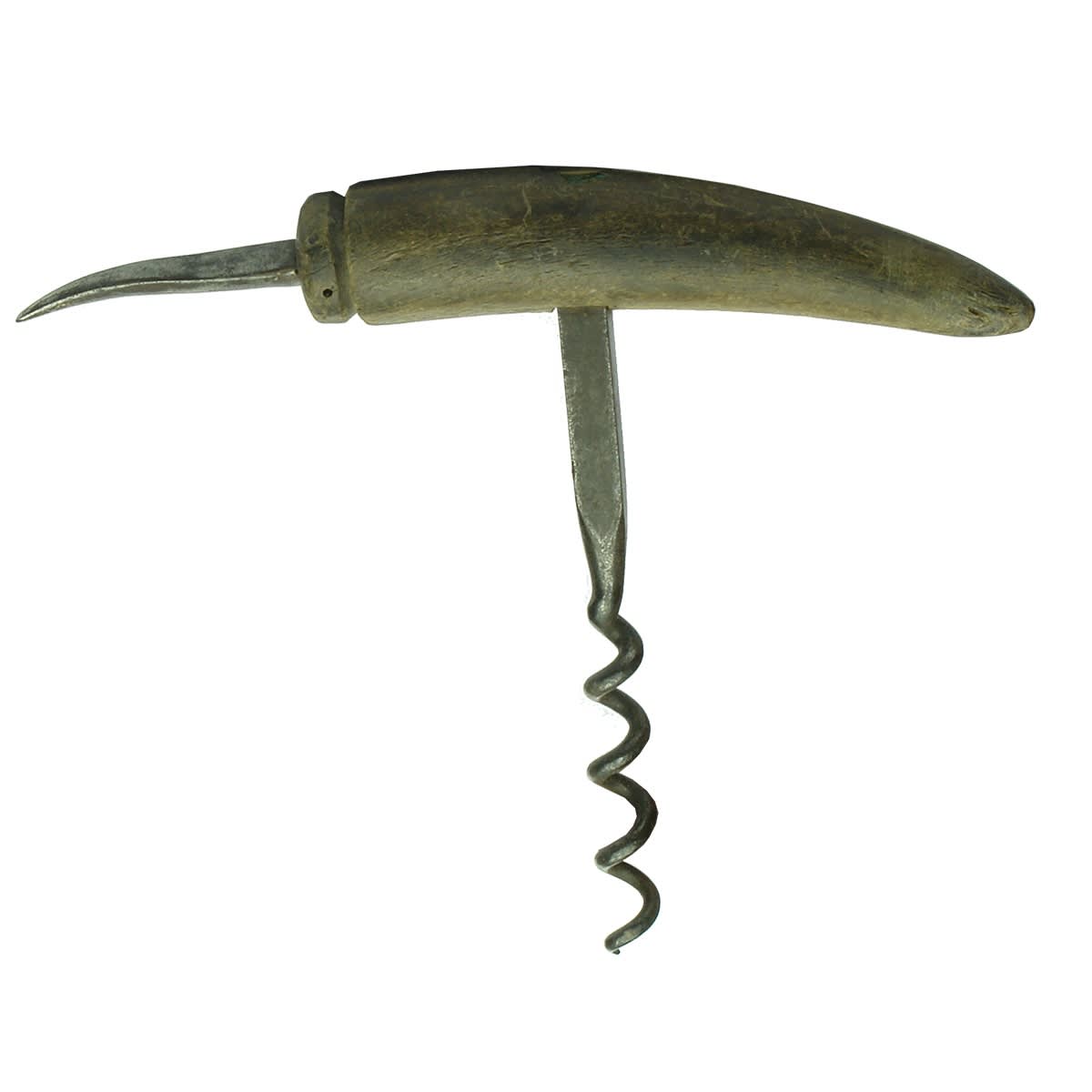 Opener. C. Johnson "Adelaide" Horn Handle Corkscrew with Ice Pick.