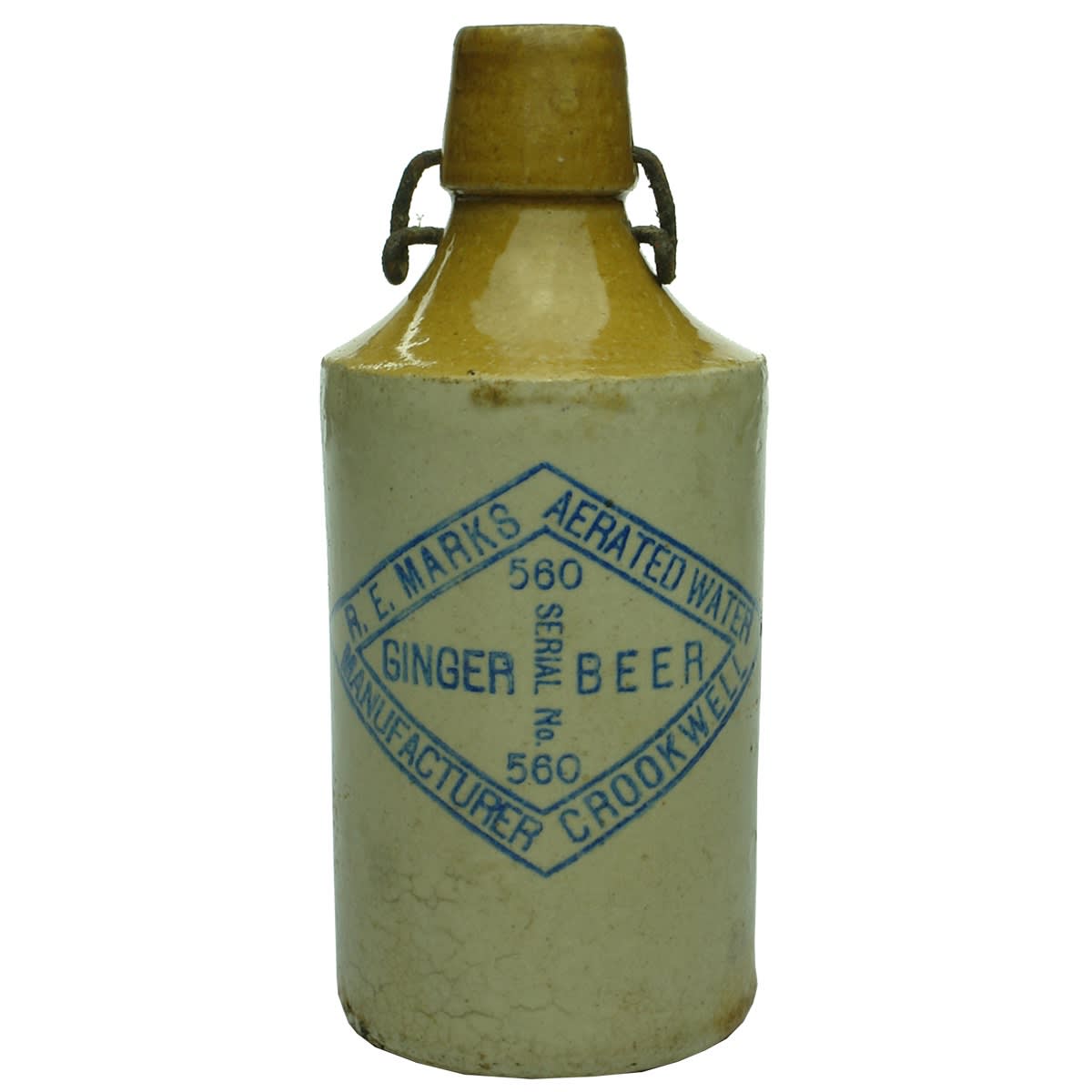 Ginger Beer. R. E. Marks, Crookwell. Serial No. 560. Lightning Stopper. Blue Print. (New South Wales)