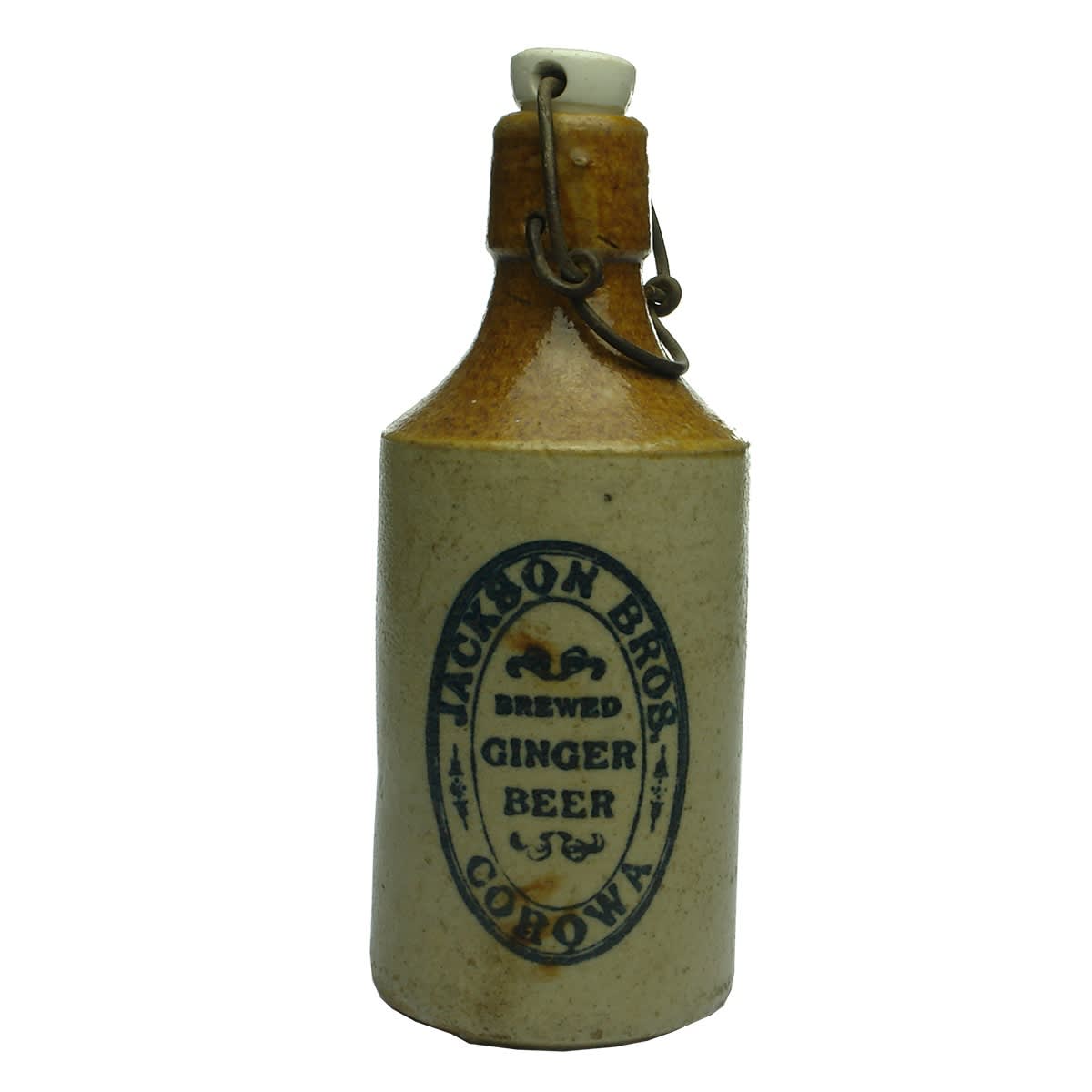 Ginger Beer. Jackson Bros., Corowa. Lightning Stopper. Bendigo Pottery. (New South Wales)