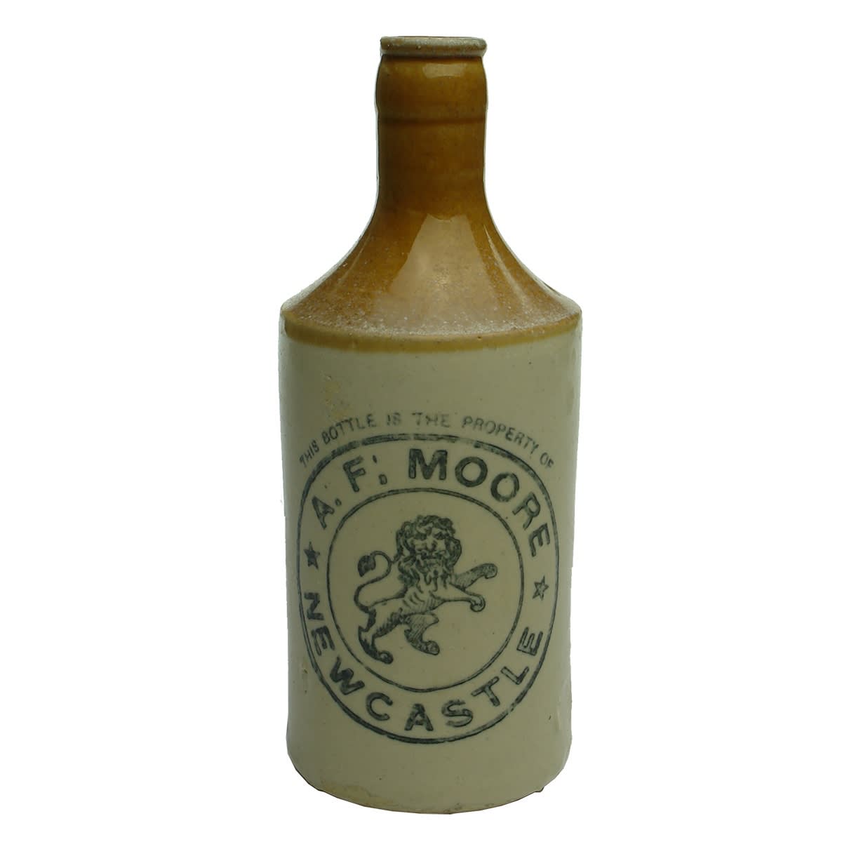 Ginger Beer. A. F. Moore, Newcastle. Rampant Lion. Crown Seal. (New South Wales)