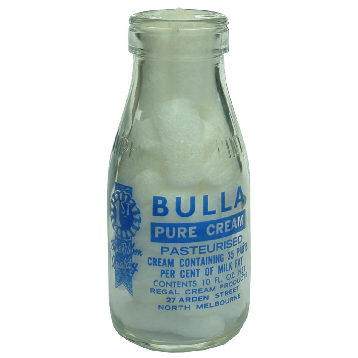 Ceramic Label Cream. Bulla Pure Cream. Regal Cream Products. 27 Arden Street, North Melbourne. (Victoria)