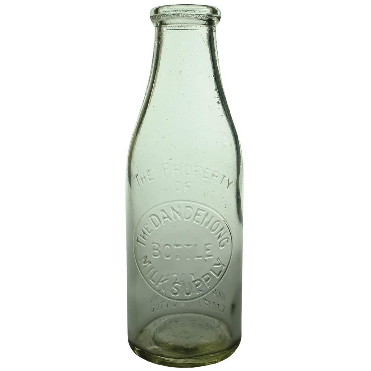 Milk. The Dandenong Bottle Milk Supply. Quart size. AGM Base mark. (Victoria)